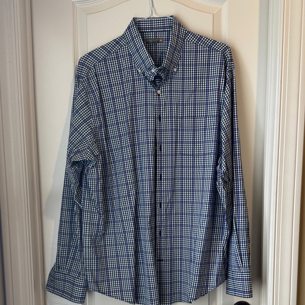 Peter Millar Summer Comfort Blue Checkered Men's Shirt